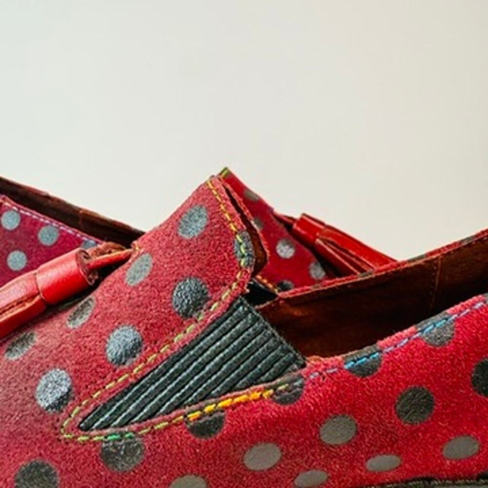 Laura Vita Burgundy Polka Dot Tassel Loafers Women’s 7.5 Suede Shoes - Picture 3 of 14